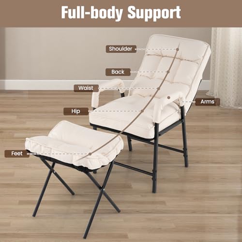 Sillón plegable lino beige ajustable miniatura 5