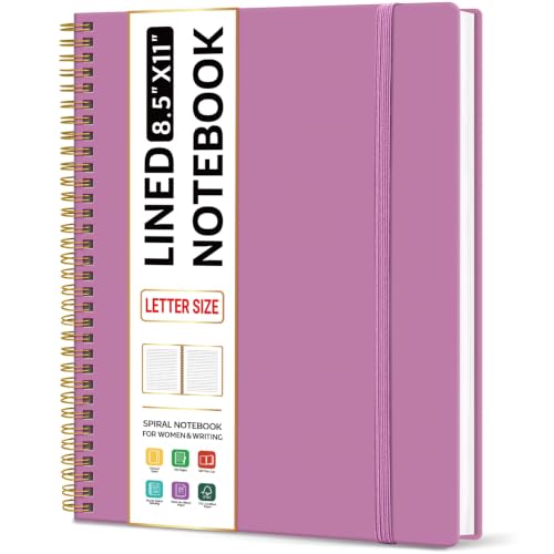 Taja Spiral Lined Notebook, 8.5"x11" Notebooks for Work, Large A4 Journal for Women & Men, College Ruled Journaling Notebook for Writing, Plastic Cover Spiral Journal, Purple