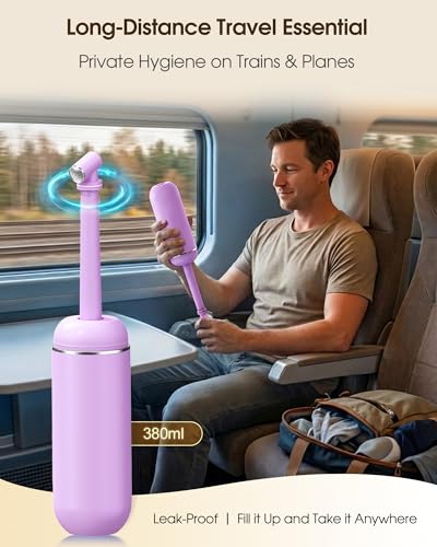 Image of Portable Bidet for Travel & Camping - Manual Squeeze Peri Bottle Handheld | 3 Leak-Proof Seals | BPA-Free | Feminine Hygiene Care Postpartum | Extendable Sprayer with Nozzle for Men&Women-Light Purple