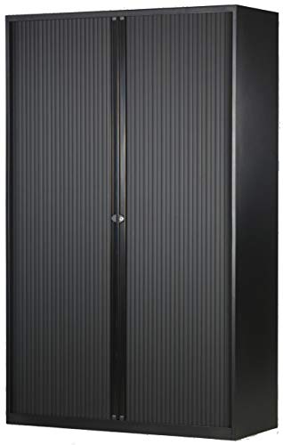 BISLEY Rollladenschrank EuroTambour, 4 Fachböden, 5 OH, Metall, 5633 Rollladen/Korpus Schwarz, 43 x 120 x 198 cm