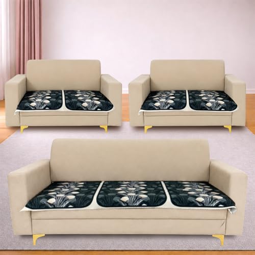 Image of Homerz Premium 'Luxe Series' Sofa Cover | Holland Velvet Fabric | Smooth Finish | Anti-Slip Fleece Backing Couch Protector (Terrace Vein, 7 (3+2+2) Seater, Only Seat Cover)