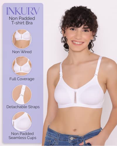 Image of INKURV Women's Non Padded Wireless T-Shirt Bra with Seamless Cups and Detachable Straps Combo of 2