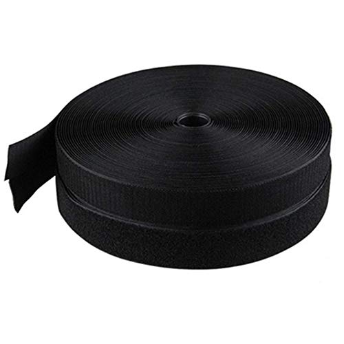 Minghaoda Sew on Hook and Loop Style 1 Inch Non-Adhesive Back Nylon Strips Fabric Fastener Non-Adhesive Interlocking Tape Black, 5 Yard