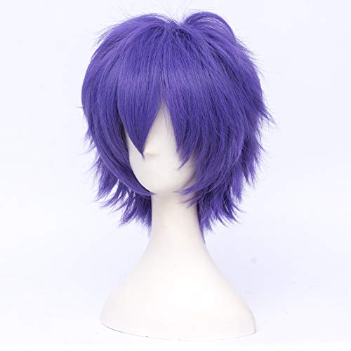 Image of Max Beauty Unisex Anime Short Cosplay Short Wigs With Bangs Heat Resistant Hair for Party and Halloween for Gift + Free Cap (Dark Lavender)