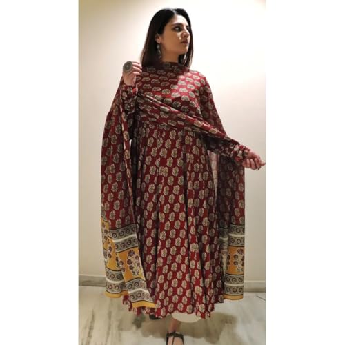 Image of Klosia Women Printed Anarkali Kurta and Pant Set with Dupatta | Printed Kurta Set | Viscose Kurta Set | Women Kurta Set | Summer Suit Set |