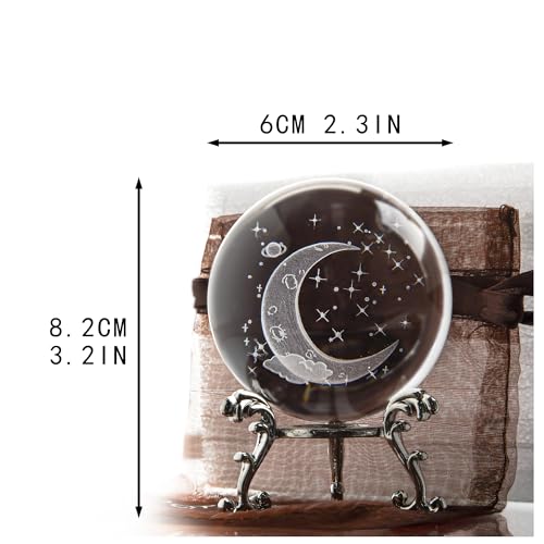 HDCRYSTALGIFTS 60mm 3D Crystal Ball Figurine Gifts for Women Men Glass Laser Engraved Star Moon Crystal Ball with Stand Paperweights Glass Ball Ornaments Decorations Gifts for Lovers - Image 2