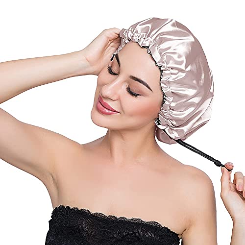 Image of Stain Bonnet Silk Sleep Cap Adjustable Satin Cap for Night Sleeping Hair Bonnet Reversible Double Layer