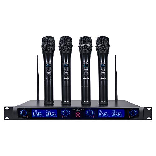 Sound Town 4 Channels Professional UHF Wireless Microphone System with Rack Mountable Metal Receiver...