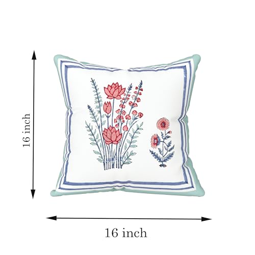 Image of BLOCKS OF INDIA Hand Block Printed Cotton Cushion Cover (16 x 16 inches) (Cushion 10)