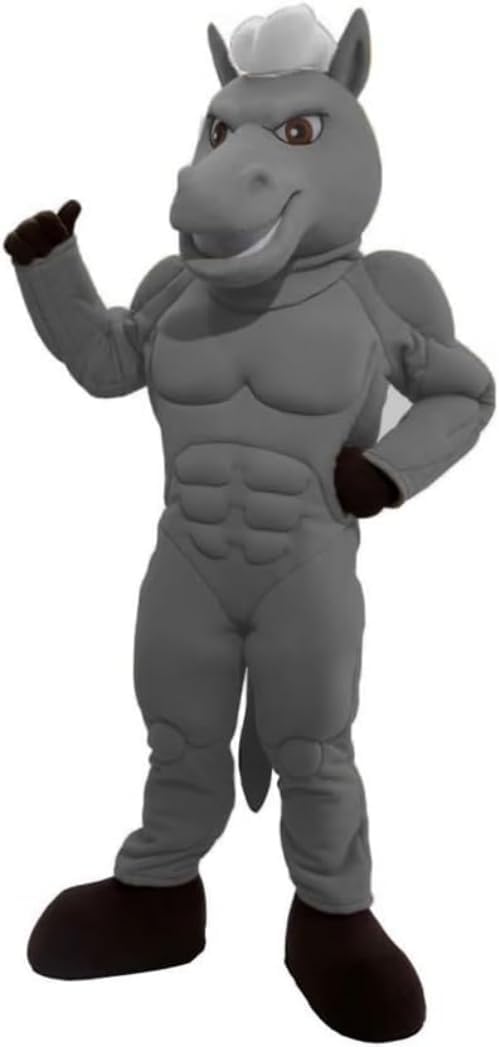Strong Dark Gray Mustang Horse Mascot Costume Adult Size for Men & Women with Built-in Fan Inside the Head