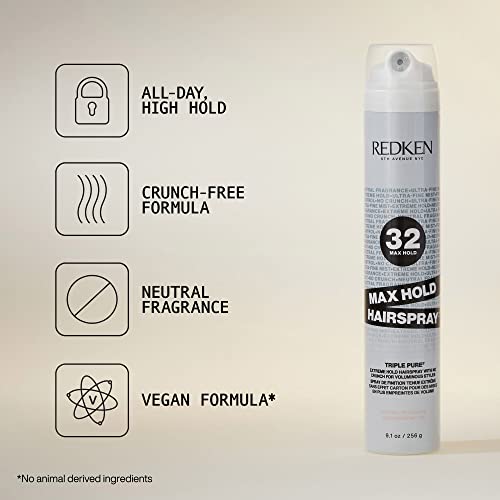Redken Triple Pure 32 Extreme High Hold Hairspray For All Hair Types, Anti Frizz and Neutral Fragrance - Image 5