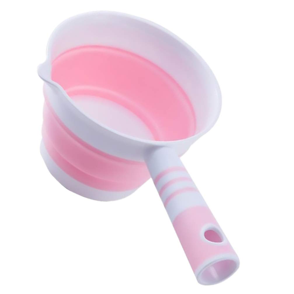 Angoily Foldable Water Ladle Water Scoop, Bath Ladle Water Dipper with Handle Bathroom Hair Washing Water Scoop, Small Kitchen Ladles Scoop Cup (Pink)