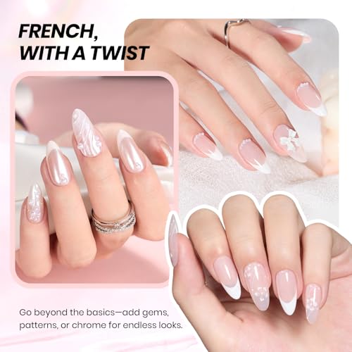 Image of Beetles French Tip Gel Polish Set - White Nude Pink French Manicure Kit with 2 Nail Art Sticker, Soak Off UV LED for DIY Home & Salon Gift for Women