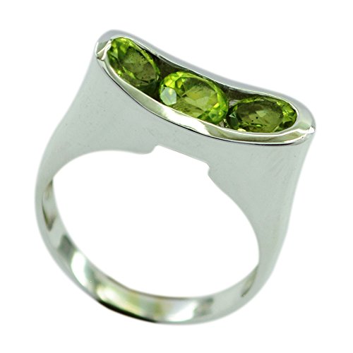 Bague péridot véritable en argent 925 avec trois pierres ovales éclatantes