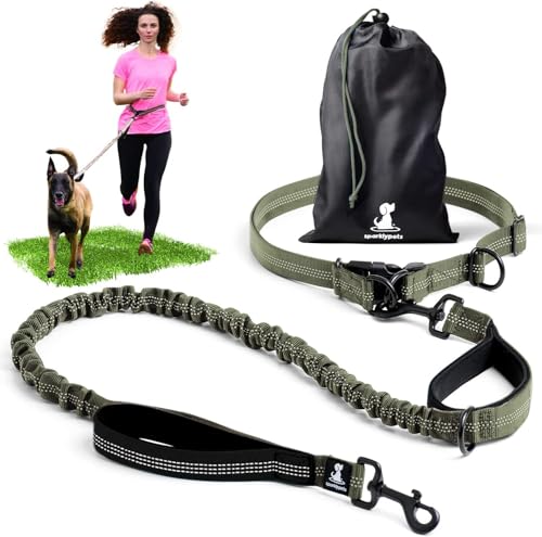 Guinzaglio mani libere per cani di taglia media e grande – guinzaglio per correre con il cane per addestramento, camminata, jogging e corsa con cani (Verde Gamma, Per 1 Cane)