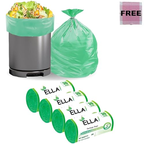 Image of Ella Premium Garbage Bags 17 * 19 Inches (Small) Dustbin Bag /Trash Bag for Home | Leak Proof & Tear Resistant Dustbin Bags For Dry & Wet Waste With Free Check Duster Cloth- Green (Pack of 4 Rolls)