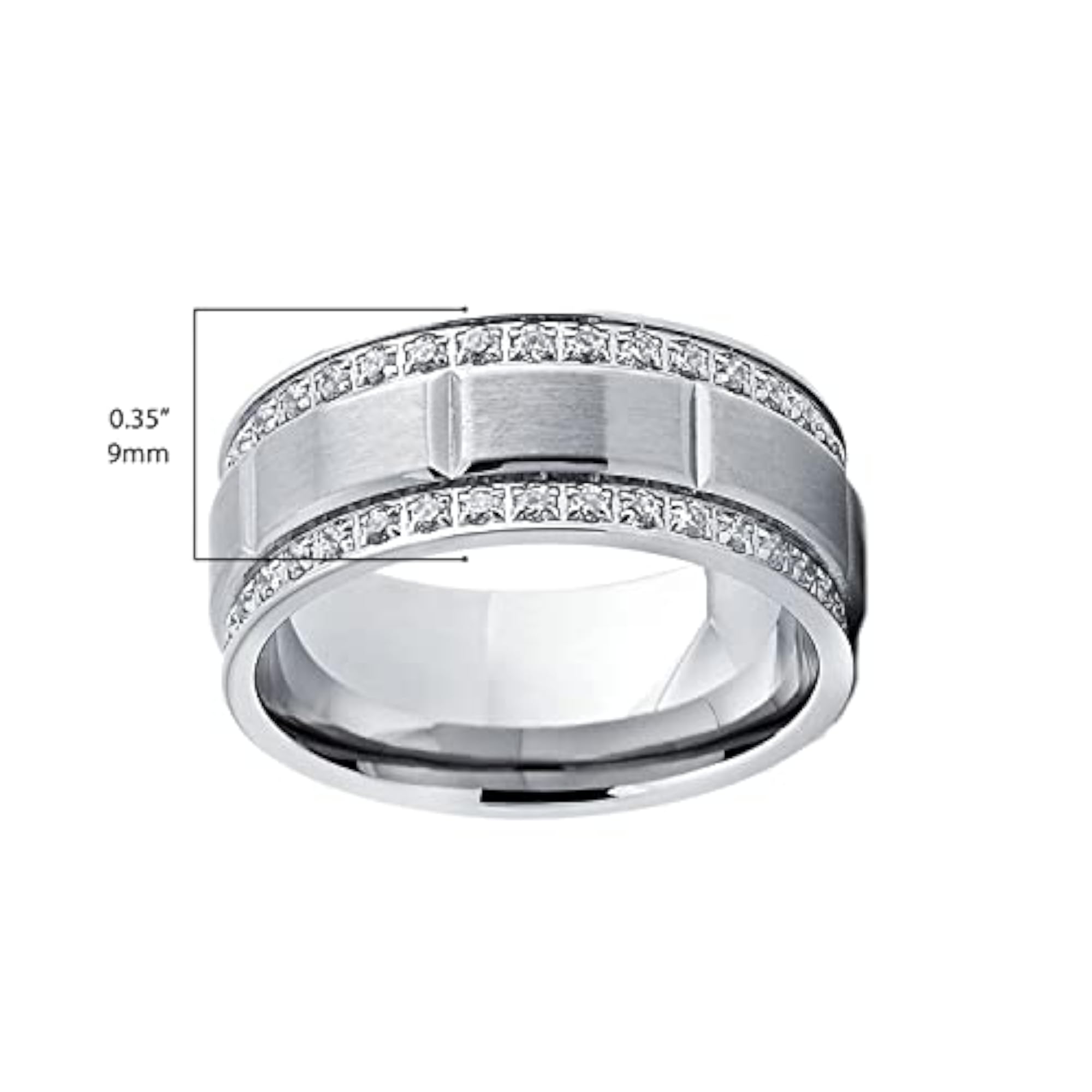 Men's Titanium Band Ring with Double Row Cubic Zirconia