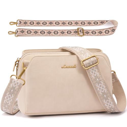 LOVEVOOK Umhängetasche Damen, Crossbody Bag Mittelgroß, Handtasche Schultertasche mit 2 Breitem Schultergurt, Handbags for Women mit RFID-Blocker Kartentaschen für Büro Uni Freizeit, Beige