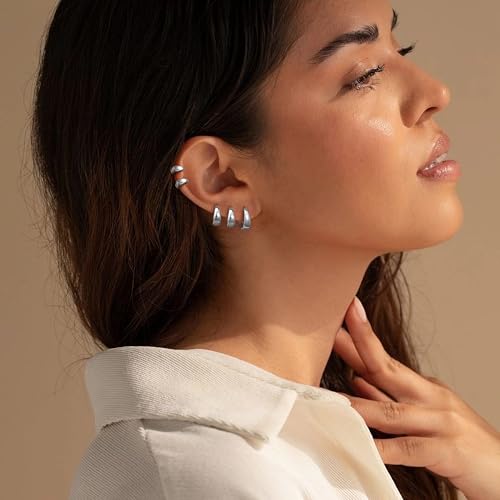 Small Hoop Earrings for Women - Dainty Silver Earring Trendy 925 Silver Plated Hypoallergenic Huggie Hoops Earrings Set for Women No Tarnish Jewelry Gift