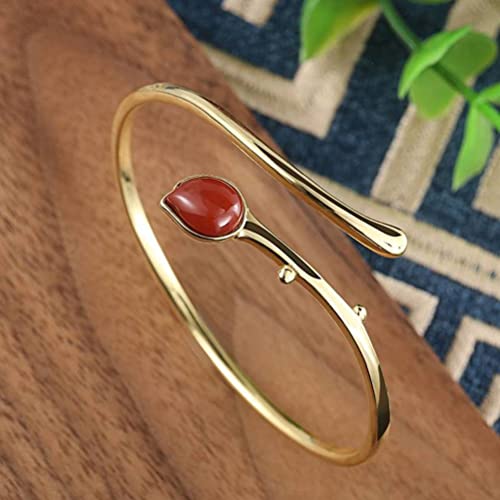 Agate rouge incrustée sur bracelet rose en argent S925 ajustable - 2