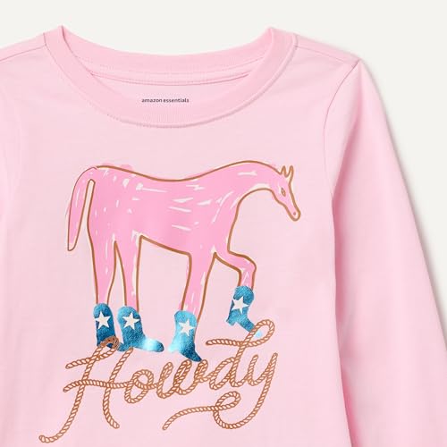 Amazon Essentials Mädchen Langärmelige T-Shirts, Pastellrosa Hallöchen, 6-7 Jahre