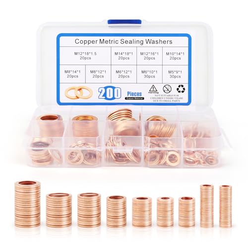 NVIYAM Surtido de anillos de sellado de cobre y acero - Arandelas planas y Fitschenring - Juego de juntas tóricas (M5-M14)