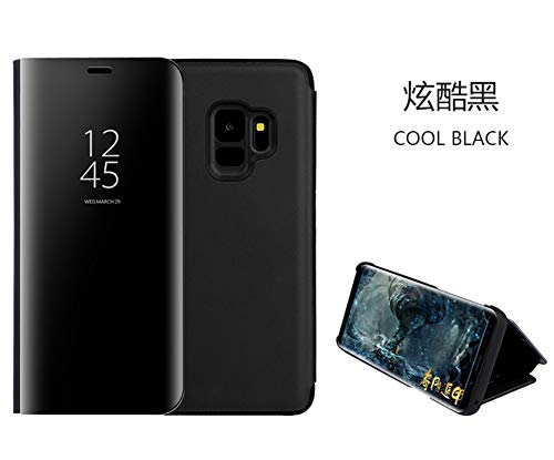 Qivstars Case For Samsung Galaxy S9 Cool Style Clear View Window Electroplate Plating Stand Scratchproof Full Body Protective Flip Ultra Slim Cover For Samsung Galaxy S9 Pu Mirror:black Qh #TOP1