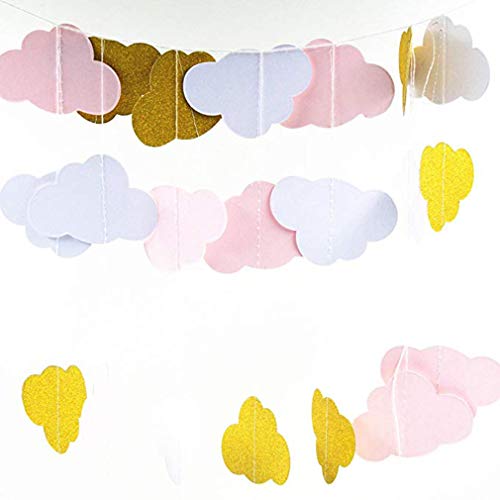 Kioneer 5 pcs Paper Garland Bunting Banner Hanging Decoration for Wedding Holiday Party Birthday Valentine's Day (cloud-shaped)