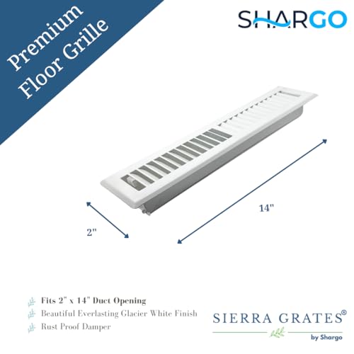 Image of 2 inch x 14 inch White Floor Register 2 Way - Stamped Face Steel Vent Cover, HVAC Floor Grille for AC Heat, Fits 2x14 Duct Opening, Heavy Duty Metal Register