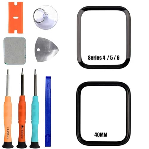 ERYNK Juego de reparación de cristal frontal para Apple Watch Series 4, 5 y 6, 40 mm, con adhesivo OCA, sin pantalla LCD, con juego de herramientas