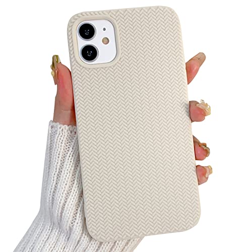 Nititop Compatible For Iphone 11 Case Cute For Women Girls Woven Pattern Braid Design Solid Color Soft Silicone Shockproof Cover-Apricot White #TOP7