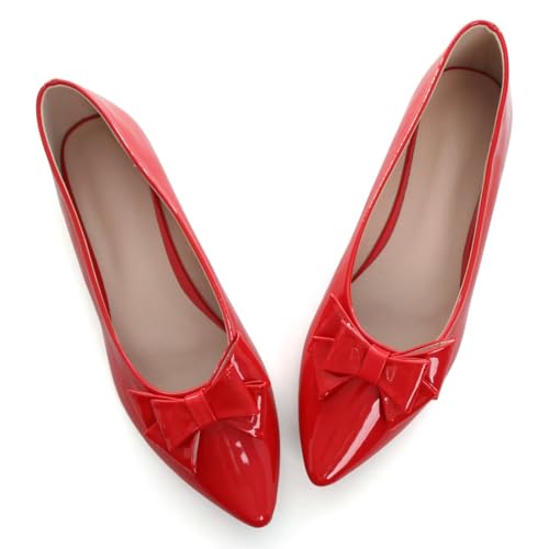 JiangWei Shu Women's Flats Elegant Bow Pointed Toe Flats Shoes PU Leather Slip On Ballet Flats for Women3