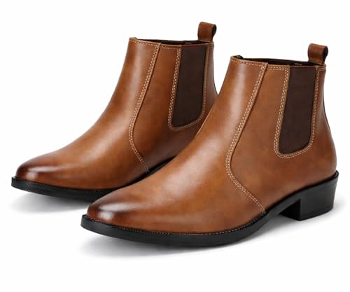 Image of Kraasa Men's Synthetic Leather Chelsea Boots - Slip-On Ankle Boots with Elastic Side Panels & Low Heel, Formal Casual Wear