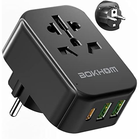 UK to Europe Travel Adapter with USB, Universal Travel Adapter (2 USB -A & 1 Type-C) Plug Adapter Worldwide Travel Adaptor to EU Germany France Spain Portugal Iceland Greece Poland and More(Type E/F) Cover