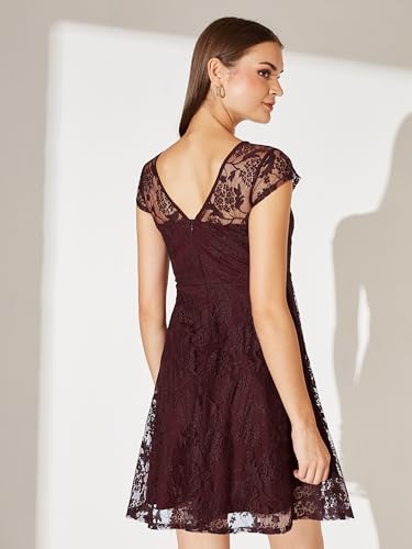 Image of Miss Chase Women's Round Neck Cap Sleeves Lace Knee -Long Skater Dress