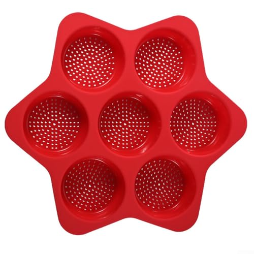 Uwithdanceme Bandeja de silicona con 7 cavidades para panecillos de hamburguesa, magdalenas y pasteles, fácil de limpiar y usar (rojo)
