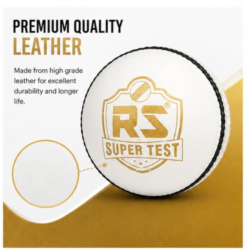 Image of R S Professional White Test 4 Piece Cricket Leather Ball Power Series Hand Stitched Ideal for T20, ODI & Test Matches (5, White)
