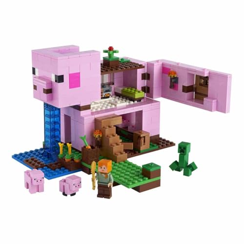 Image of LEGO 21170 Minecraft The House-Pig Animal Building Toy with Accessories, Gifts for Boys and Girls Ages 8 and Up for Birthday Parties, Alex and Creeper Figures