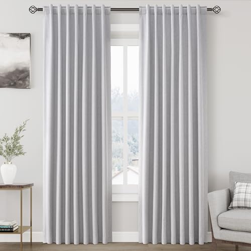 Image of Nanspring Light Grey 100% Blackout Linen Curtains 84 Inch Length 2 Panels Set for Bedroom Back Tab Modern Luxury Simple Black Out Curtain for Living Room Office Thermal Insulated Drapes 52x84