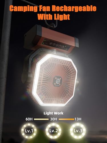 Battery Powered Fan - 9-Inch Rechargeable Fan Portable, 24000mAh(60Hrs) Camping Fans for Tent, Auto Oscillation Cordless, Tent Fans for Camping with Remote/light, 4 Speeds, 4 Timing, Outdoor