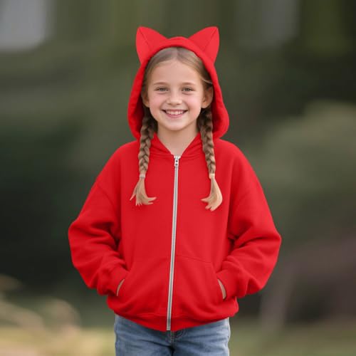 Zip Up Hoodie For Girls - Cute Cat Ear Hooded Sweatshirt Lightweight Zipper Teens Jackets Kids Fall Clothes 5-15 Years4