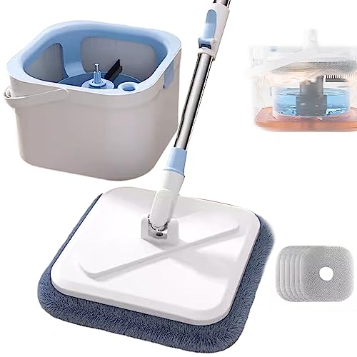 Flaches Bodenschleuder- und Eimer-Set mit Wringer – trennt schmutziges und sauberes Wasser, Eimer und selbstreinigender trockener/nasser Bodenwischer |Geeignet für Hartholz, Holz, Laminat, Fliesen,