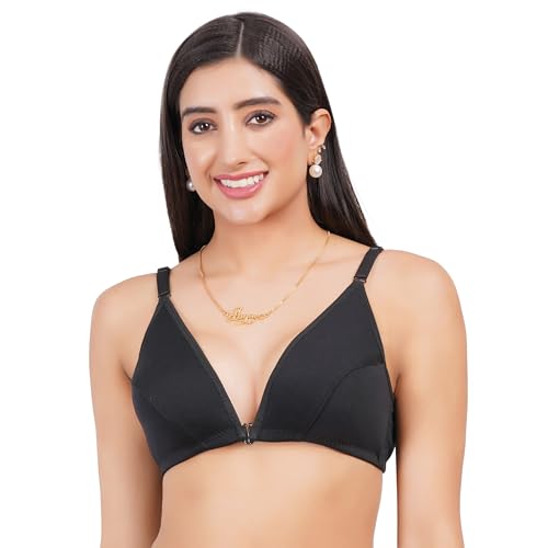 Image of Front Open Non Padded Bra - Made of Pure Cotton Full Coverage Non Wired Seamless Pushup Soft Cup for T-Shirt Saree Dress Sports Garment for Daily Use Everyday