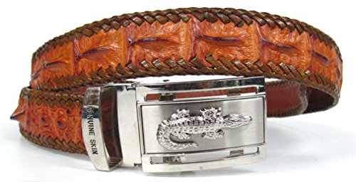 Genuine Real Backbone Crocodile Skin Leather Men's Knit Edges Brown Belt 48"2
