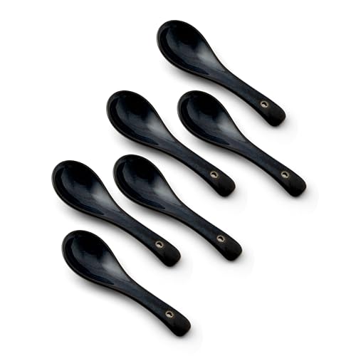 Image of Clay Craft Fine Ceramic 12-Piece Soup Bowl Set | 6 Soup Bowls with 6 Spoons | Striped Glossy Design | 350 Ml Capacity | Microwave & Dishwasher Safe | Ideal for Soup, Snacks & Noodles | Midnight Blue