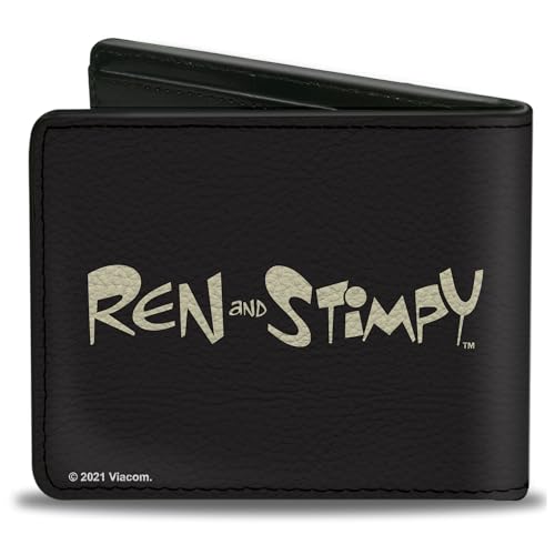 Buckle-Down Men's Nickelodeon Wallet, Bifold, Stimpy Show Ren Winking Pose Close Up Black, Vegan Leather, 4.0" x 3.5"2