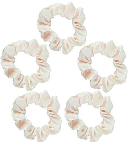 Kitsch Pro Satin Scrunchies, Hair Scrunchies for Frizz Prevention, Satin Hair Ties for Breakage Prevention and Gentle Style Preservation, 5 Pack, Ivory