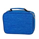Estojo Escolar Box Jumbo Grande Capacidade Organizador Divisórias Impermeável Com Alça E Elastico Para 72 Canetas Lápis Nylon Feminino Masculino Zíper Adulto Infantil Juvenil Reforçado (Azul Escuro)