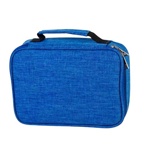 Estojo Escolar Box Jumbo Grande Capacidade Organizador Divisórias Impermeável Com Alça E Elastico Para 72 Canetas Lápis Nylon Feminino Masculino Zíper Adulto Infantil Juvenil Reforçado (Azul Escuro)