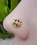 Flower Nose Stud,Fresh Trends CZ Nose Stud,Mother Day gifts,Flower Nose Stud,Gold Nose Ring,White...